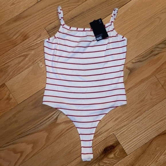 NWT Paige Women’s Rebecca Cherry Red Stripe Thong Bodysuit in size S - Picture 7 of 12